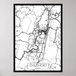 Dazhou Kina Stadskarta Poster