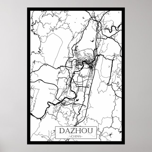 Dazhou Kina Stadskarta Poster (Framsidan)