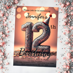 Dazzling 12:e födelsedag med Sequin Party Hat Inbjudningar