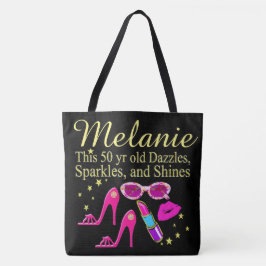 DAZZLING 50 BIRTHDAY PERSONLIG TOTE BAG TYGKASSE