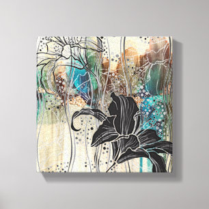 "Dazzling Black Bloom" 10" x10" Canvastryck
