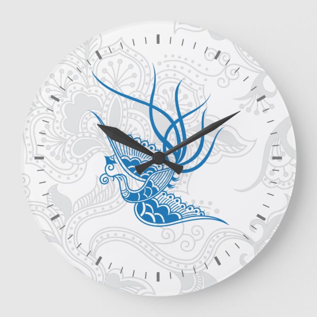 Dazzling Blue Bird & Blommönster Wall Clock Stor Klocka (Framsida)