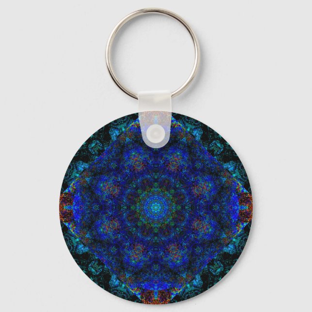 Dazzling Blue Bohemian Kaleidoscope Nyckelring (Framsida)