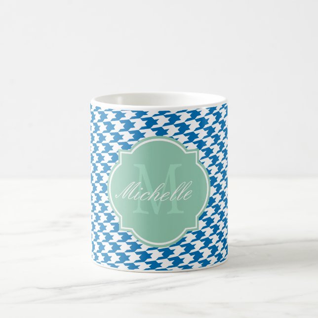 Dazzling Blue Houndstooth Monogram Mugg (Center)