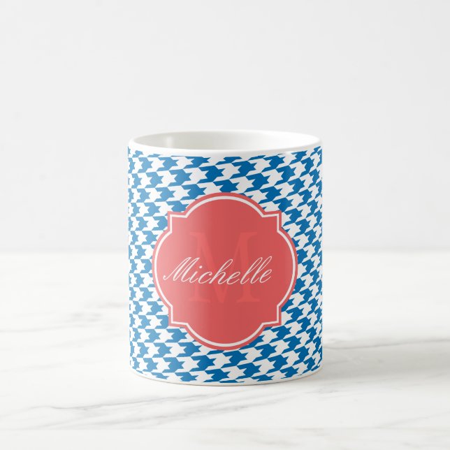 Dazzling Blue Houndstooth Monogram Mugg (Center)