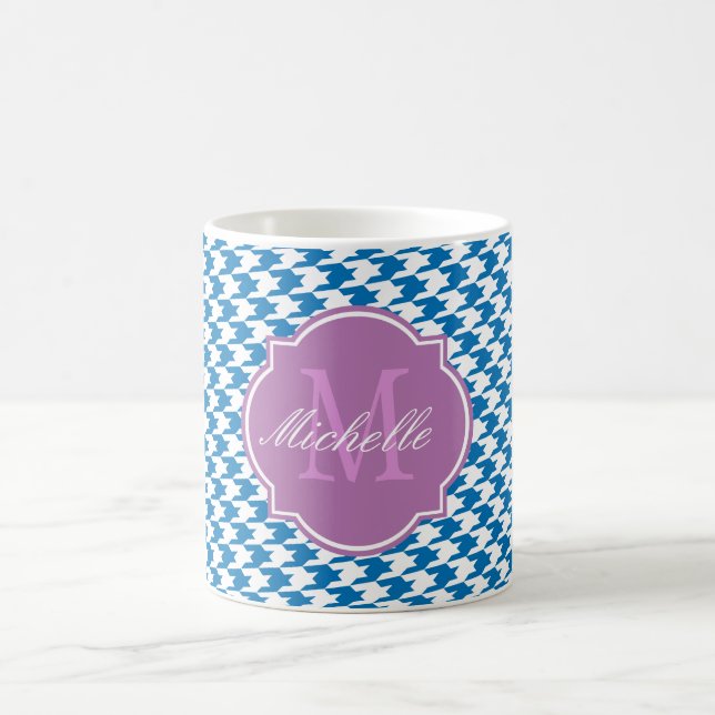 Dazzling Blue Houndstooth Monogram Mugg (Center)