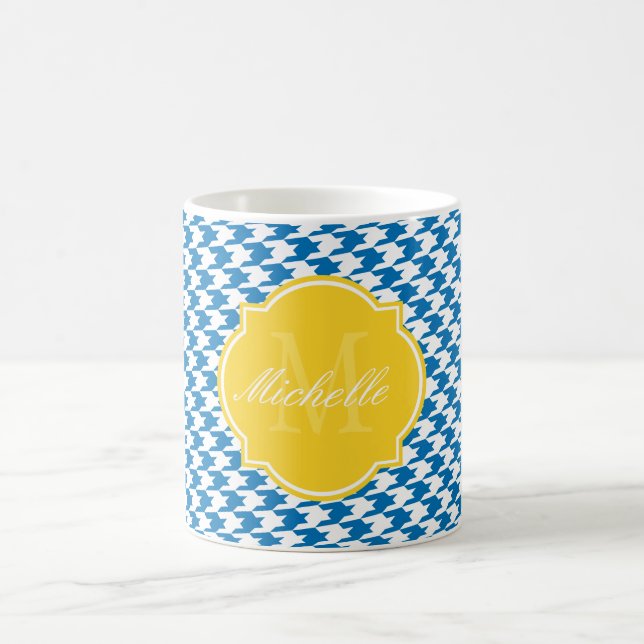 Dazzling Blue Houndstooth Monogram Mugg (Center)