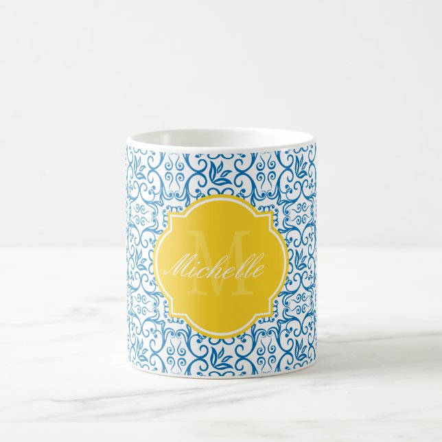 Dazzling Blue Houndstooth Monogram Mugg (Center)