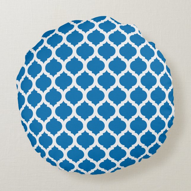 Dazzling Blue Moroccan Mönster Round Pillows Rund Kudde (Baksidan)