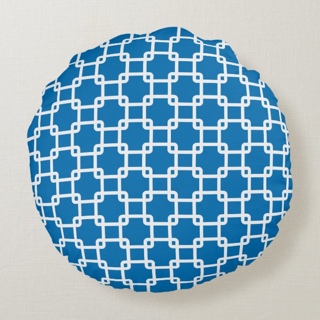 Dazzling Blue Square Link Round Pillows Rund Kudde (Baksidan)