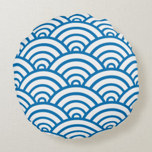 Dazzling Blue & White Scallop Mönster Round Pillow Rund Kudde