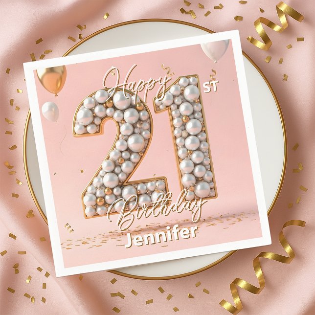 Dazzling Blush Rosa och Pärlguld 21-årsfirande  Pappersservett (Skapare uppladdad)