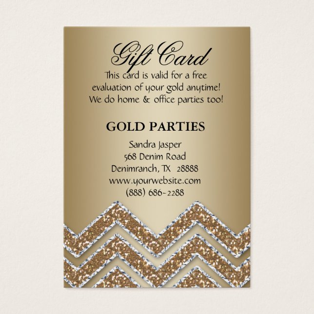 Dazzling Chevron Guld Party Gift Card Glitter Visitkort (Framsidan)