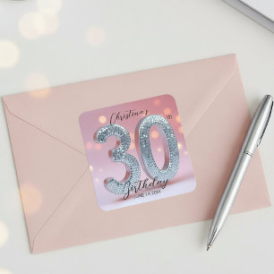 Dazzling Chic Rosa och Silver Sequin 30 födelsedag Fyrkantigt Klistermärke