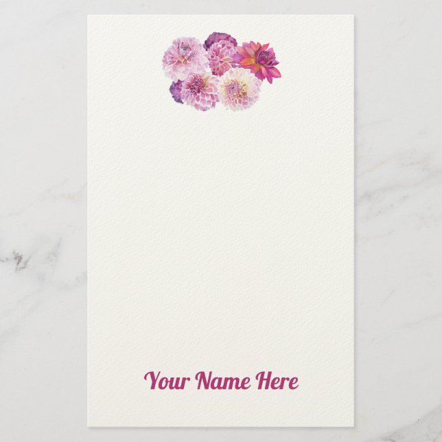 Dazzling Dahlias Personalized Stationery Brevpapper (Framsida)