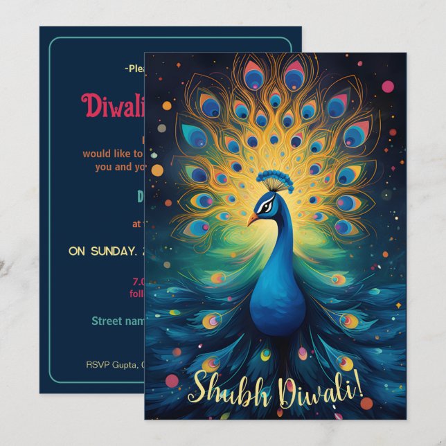 Dazzling Diwali Delight: Glatta 🦚 Inbjudningar (Fram/baksida)