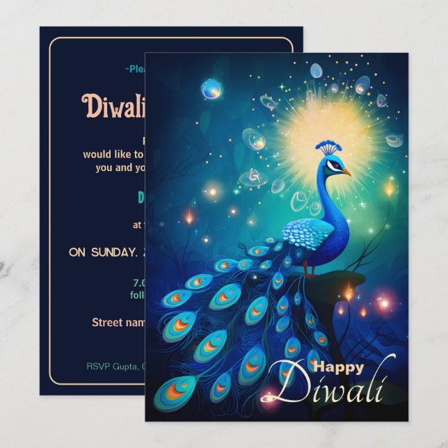 Dazzling Diwali Delight: 🦚 Inbjudningar (Fram/baksida)
