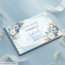 Dazzling Dusty Blue White Blommigt Sweet sixteen 1 Gästböcker