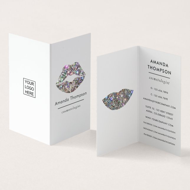 Dazzling Faux Glitter Läppar Makeup Artist Busines Visitkort (In- och utsida)