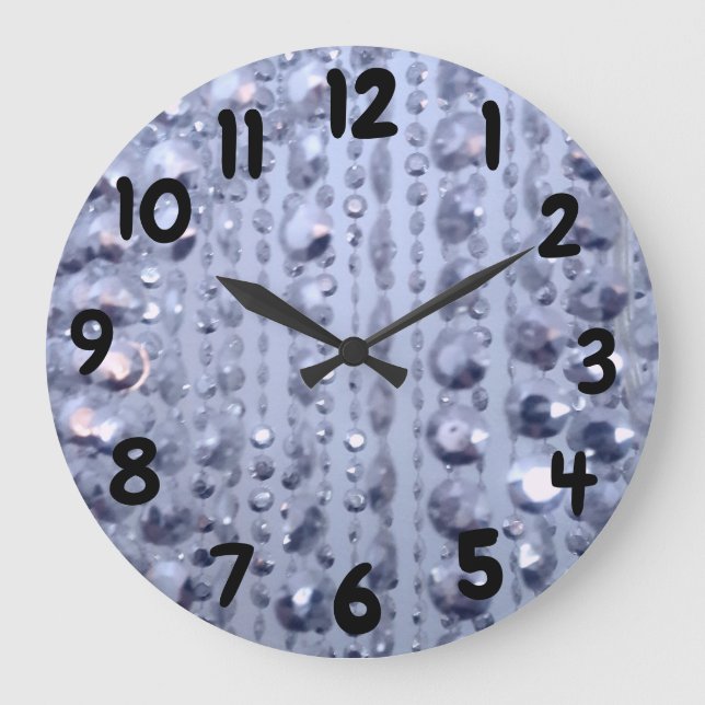 Dazzling Glittery Blue Pärlor Large Clock Stor Klocka (Framsida)