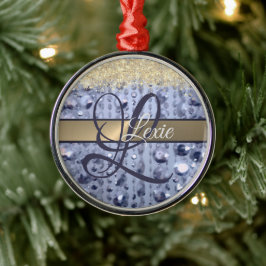Dazzling Glittery Blue Pärlor Monogram Julgransprydnad Metall