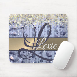 Dazzling Glittery Blue Pärlor Monogram Musmatta