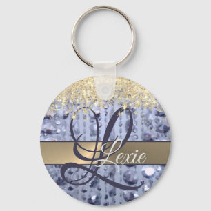 Dazzling Glittery Blue Pärlor Monogram Nyckelring
