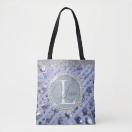 Dazzling Glittery Blue Pärlor Monogram Tote Bag Tygkasse