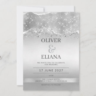 Dazzling gnistrande silver glitter Bröllop Inbjudningar