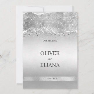 Dazzling gnistrande silver glitter Save the Date Inbjudningar