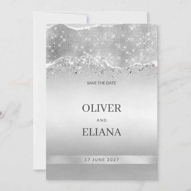 Dazzling gnistrande silver glitter Save the Date Inbjudningar (Framsida)