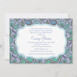 Dazzling Paisley Blue Baby Shower-inbjudan Inbjudningar