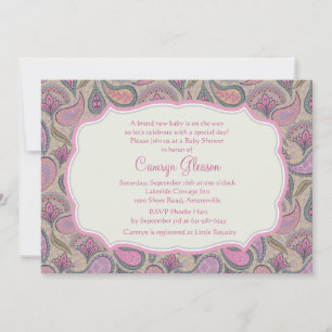 Dazzling Paisley Rosa Baby Shower-inbjudan Inbjudningar