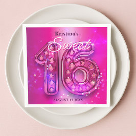 Dazzling Pink Gemstone Numbers Sweet 16 Pappersservett