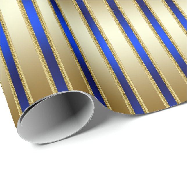 Dazzling Shiny Guld och Royal Blue Rand Presentpapper (Rullad Hörn)