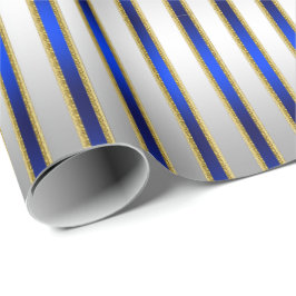 Dazzling Shiny Silver och Royal Blue Rand Presentpapper