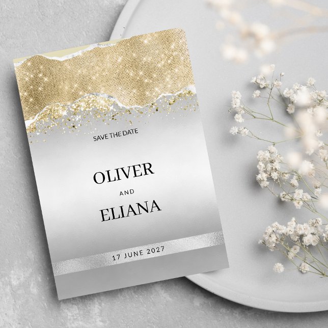 Dazzling silver gold sparkle glitter Save the Date Inbjudningar (Dazzling silver gold sparkle glitter Save the Date)