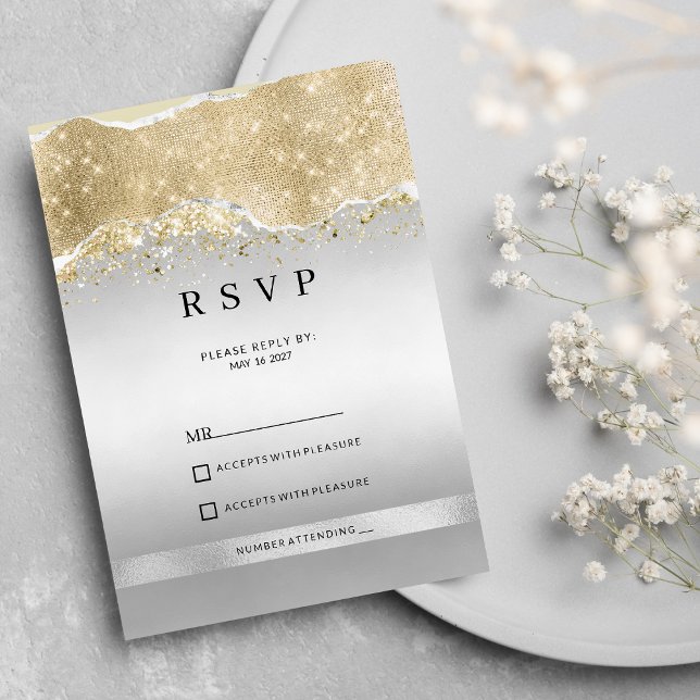 Dazzling silver och guld glittrar svarar  inbjudningar (Dazzling silver and gold sparkle glitter RSVP)