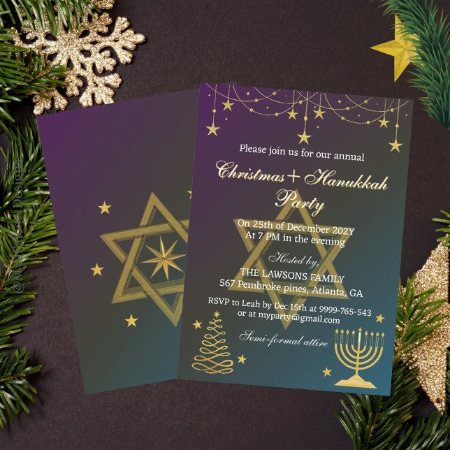 Dazzling Stars Jul-Hanukkah-partiets inbjudan (Skapare uppladdad)