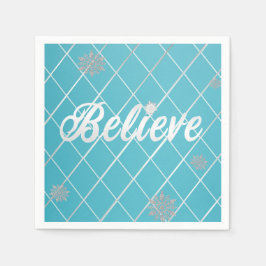 Dazzling Tro Light Blue and Silver Checkered Pappersservett