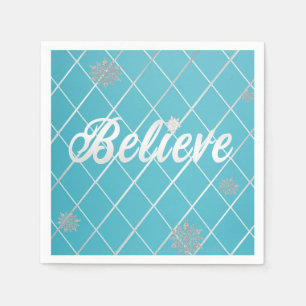 Dazzling Tro Light Blue and Silver Checkered Pappersservett
