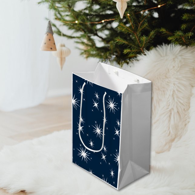 Dazzling White Blue jul Starry Himlar (Dazzling White Blue Christmas Starry Sky Medium Gift Bag)