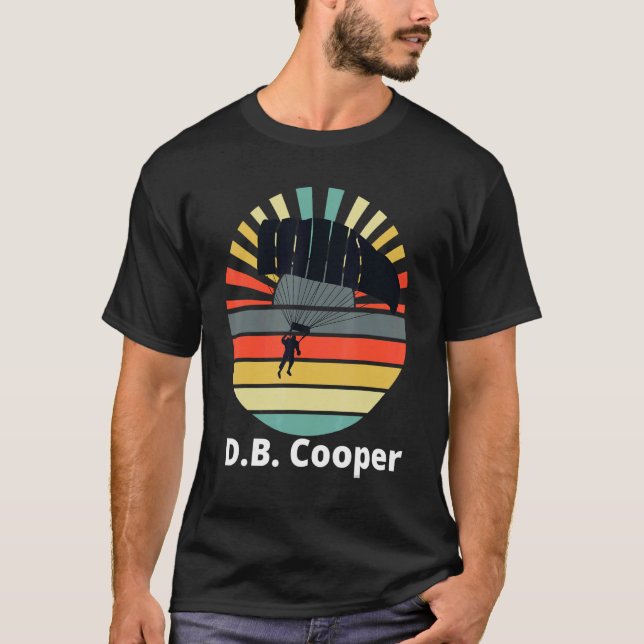 Db Cooper Skydiving Retro Sunset Apparel T Shirt (Framsida)