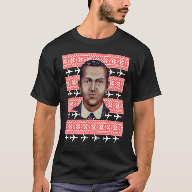 DB Cooper Ugly Christmas Sweater High Jacker Plane T Shirt (Framsida)