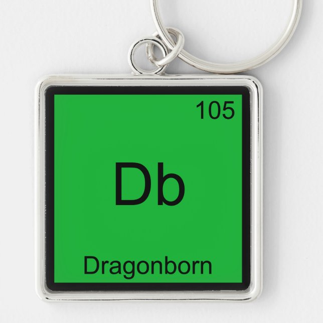 Db - Dragonborn Funny Chemistry Inslag Symbol Tee Fyrkantig Silverfärgad Nyckelring (Framsidan)