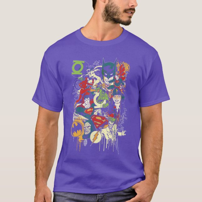 DC Comics Justice League Mashup retro T Shirt (Framsida)