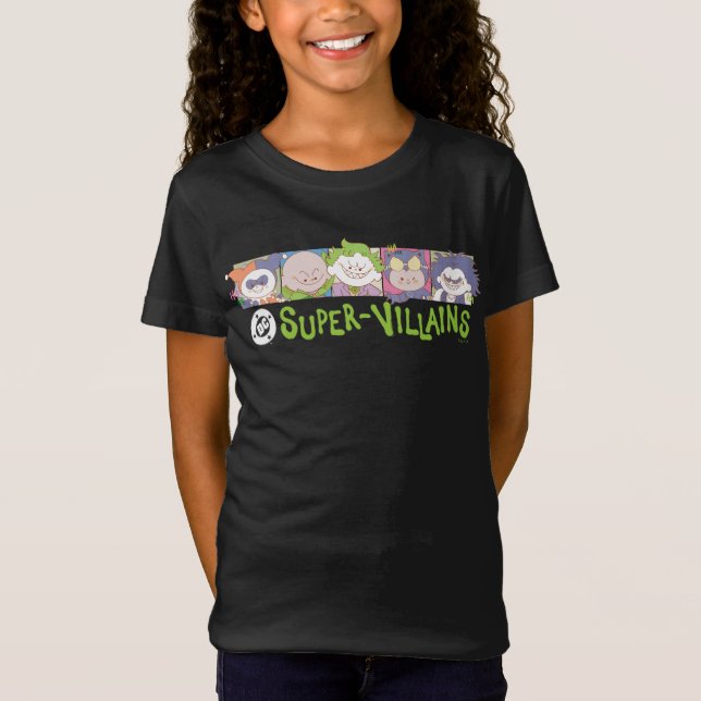 DC Super-Villains Cartoon Lineup T Shirt (Framsida)