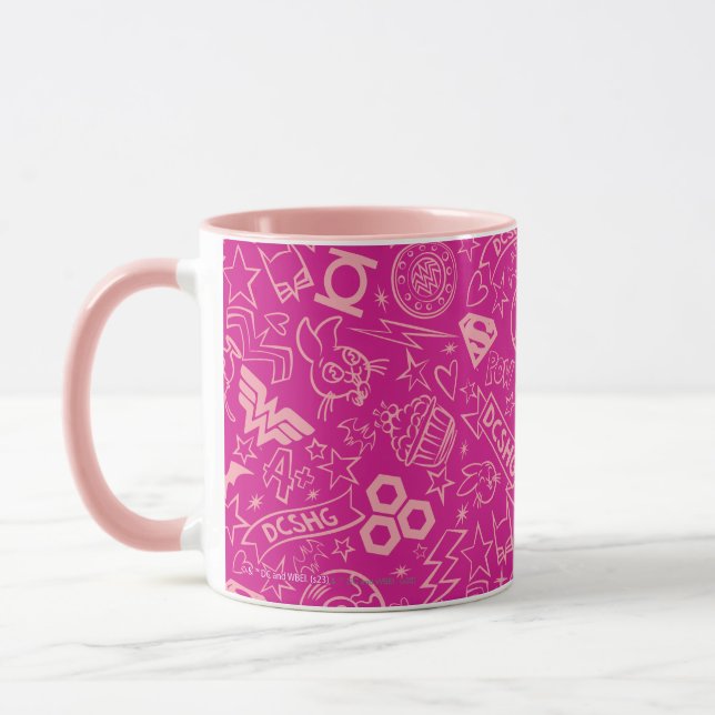 DC Toppen Hero Girls Rosa Icon Mönster Mugg (Vänster)