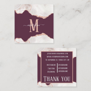 DC WHITE & RO GULD AGATE OLD MAUVE MONOGRAM FYRKANTIGT VISITKORT