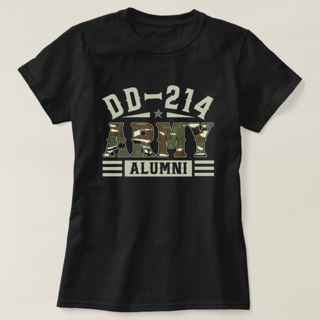 DD-214 Alumni i svart, amerikanskt militärt vetera T Shirt (Design framsida)